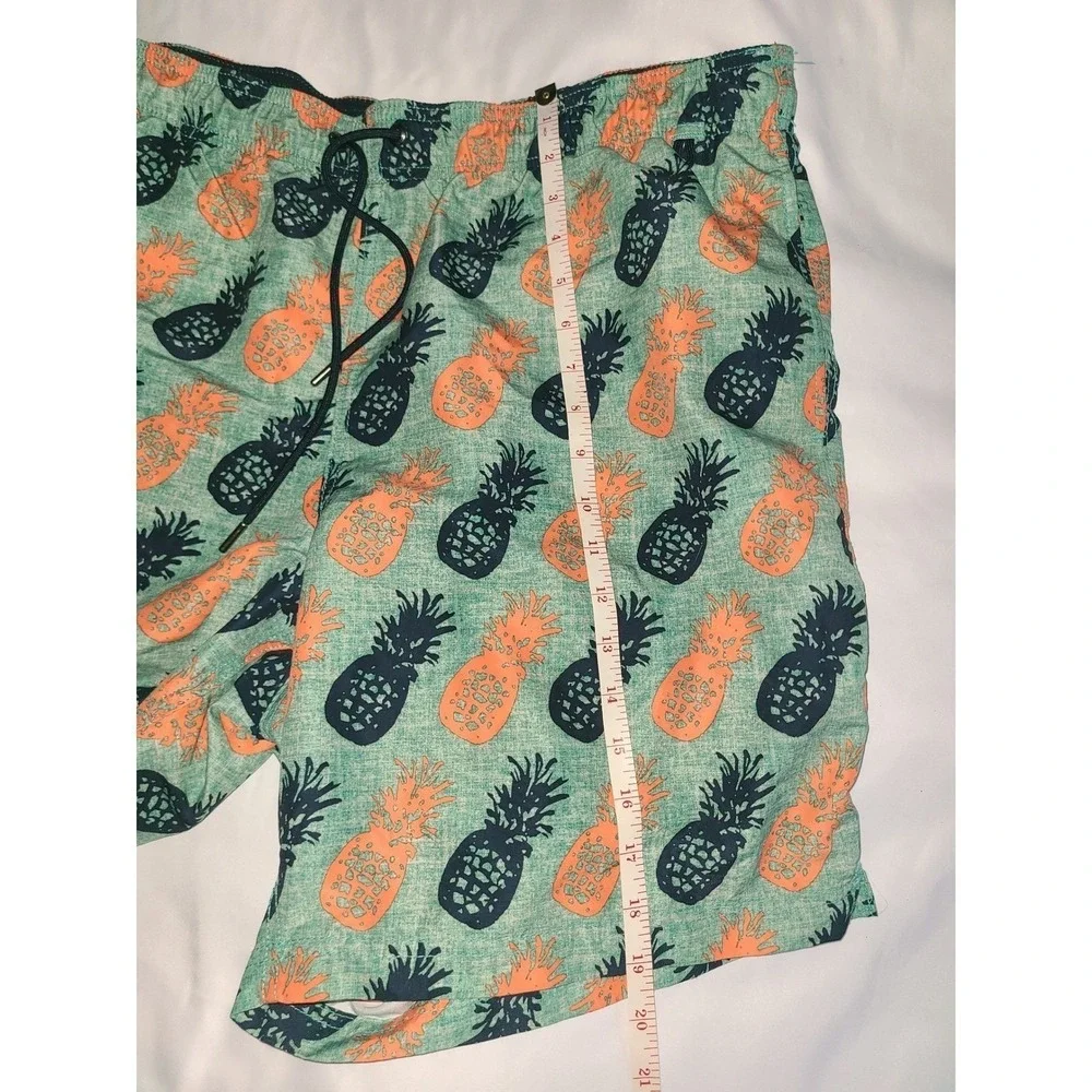 Lands End Swim Trunks Large 36-38 Green Pineapple Print Drawstring Mesh Lined